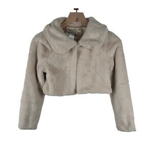Rare Editions Girls Faux Fur Bolero‎ Jacket Taupe Size 14 Hook & Eye Closure